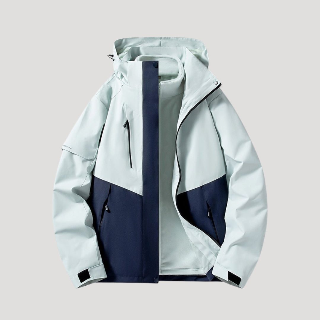 Hooded Windbreaker Jacket with Zip Pockets for Women - Dark Blue