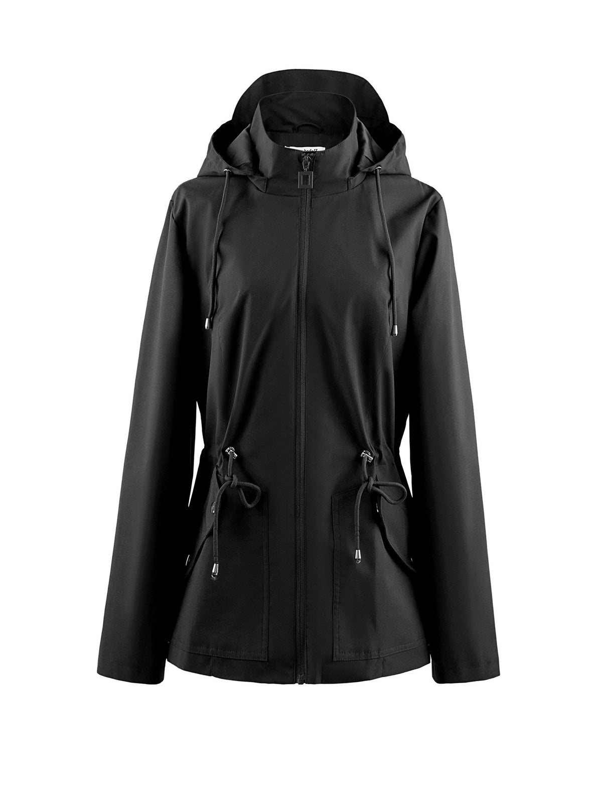 Hooded Zip-Up Raincoat for Women - Schwarz