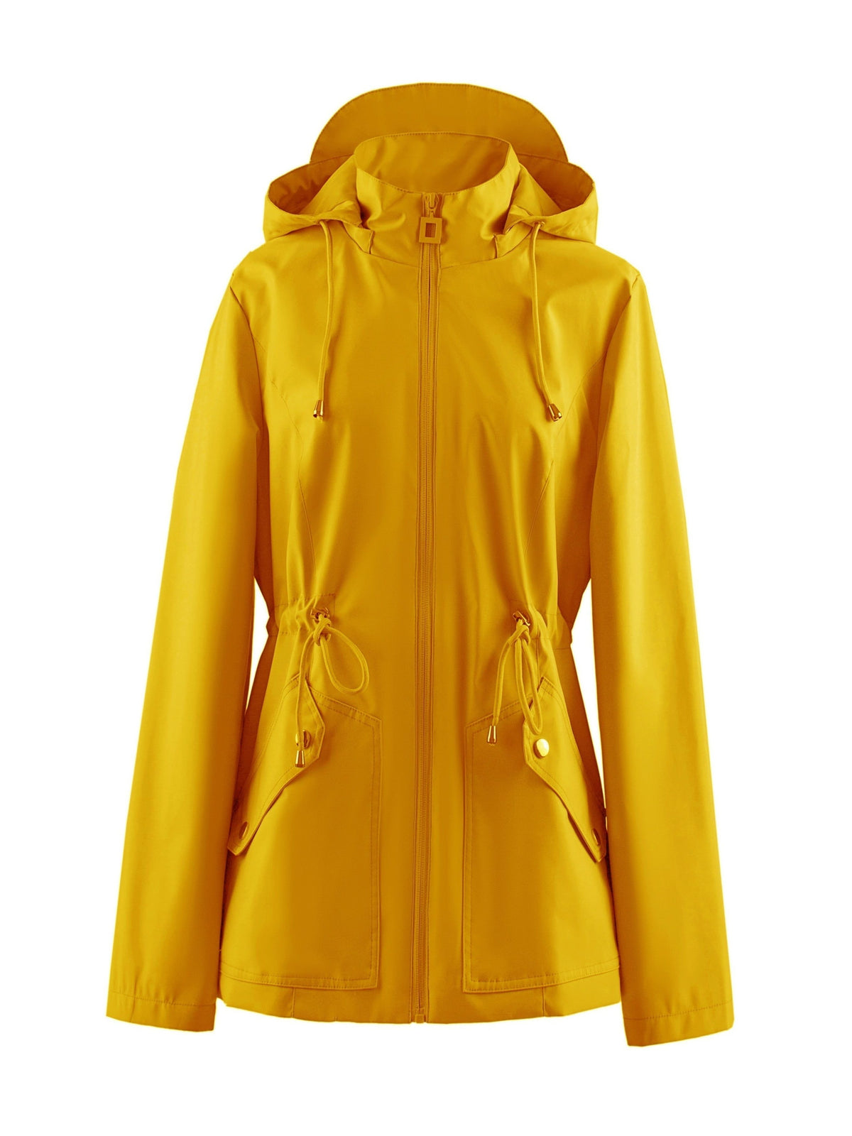 Hooded Zip-Up Raincoat for Women - Gelb