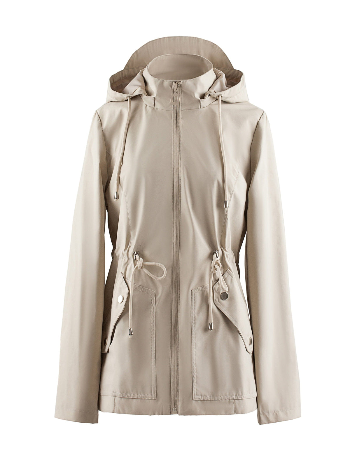 Hooded Zip-Up Raincoat for Women - Beige