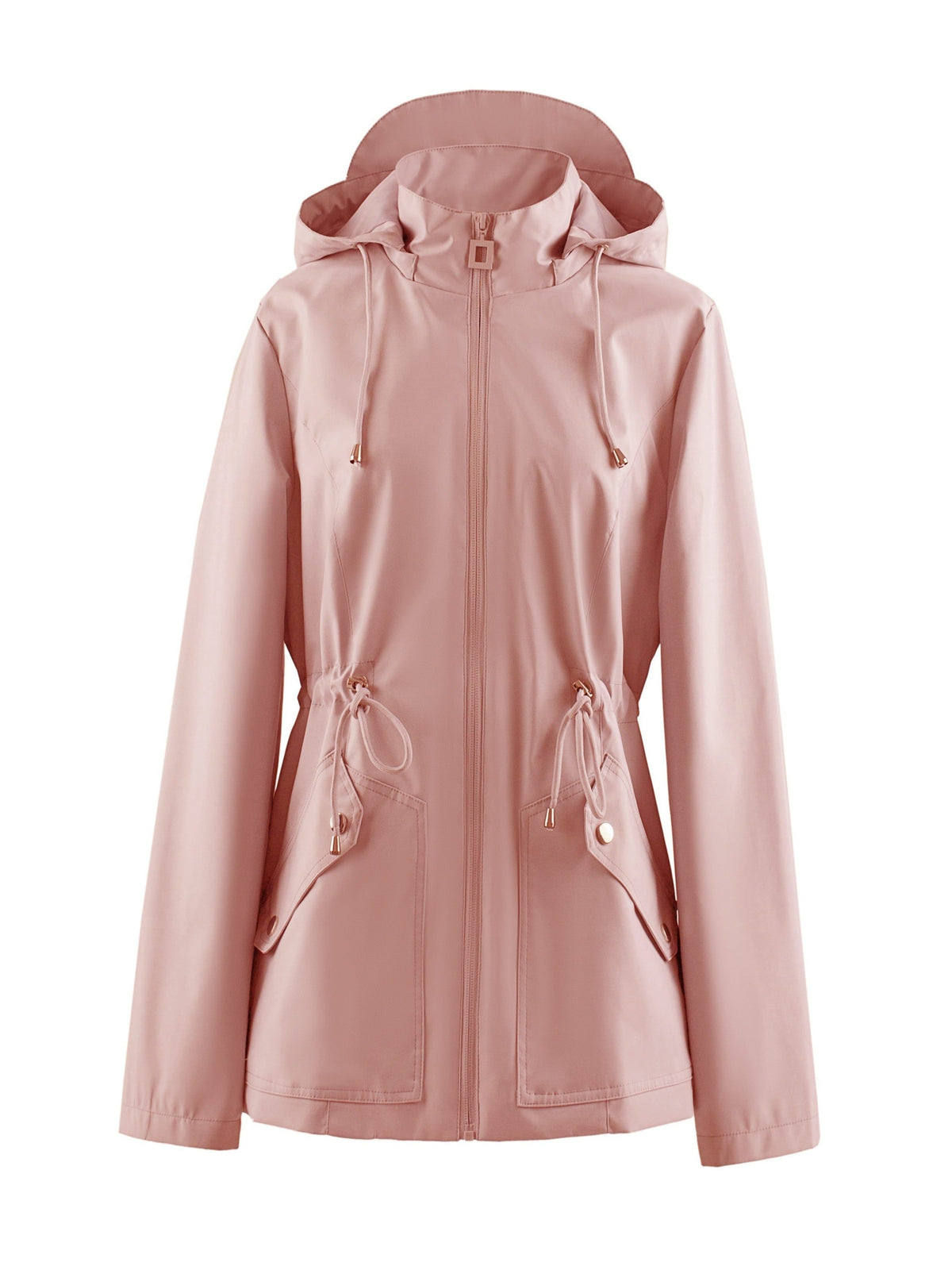 Hooded Zip-Up Raincoat for Women - Rosa