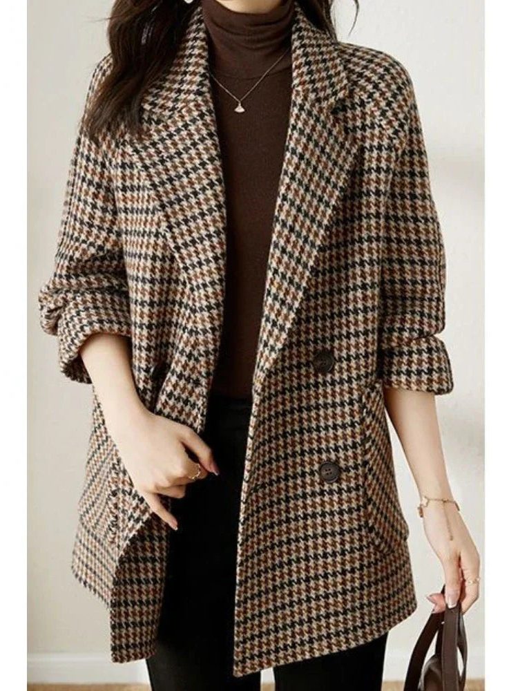 Houndstooth Oversized Blazer for Women - View 5