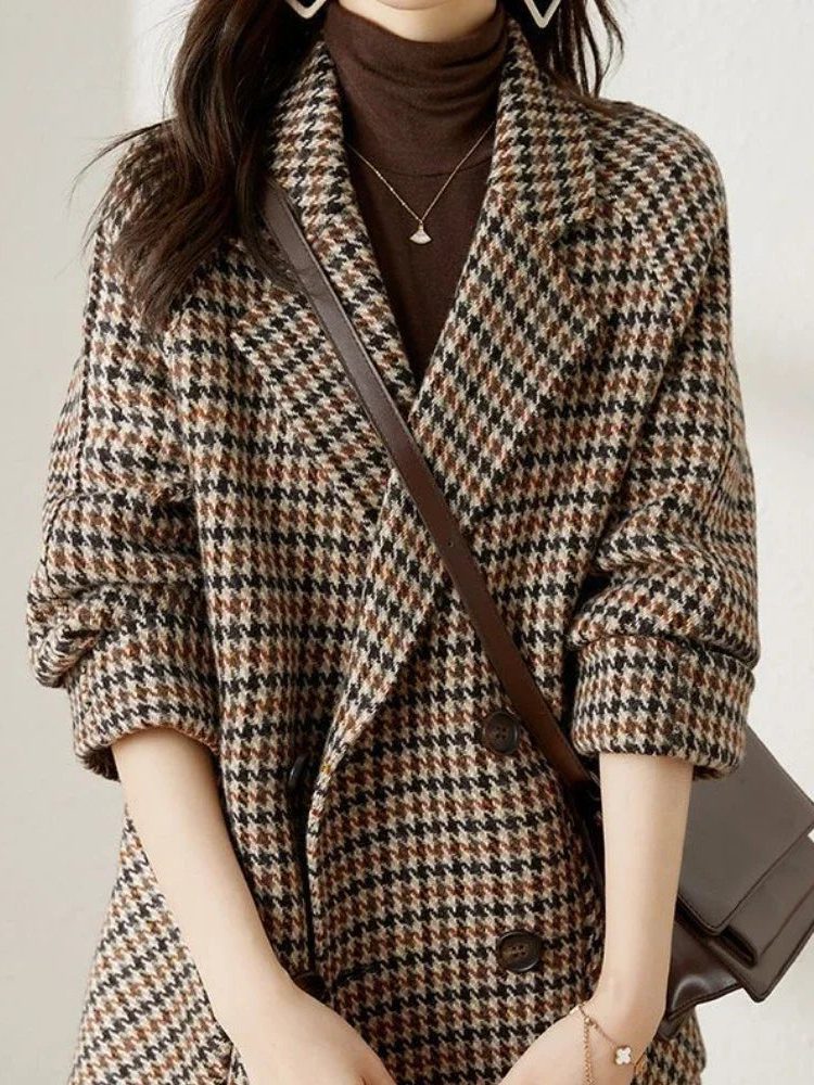 Houndstooth Oversized Blazer for Women - View 6