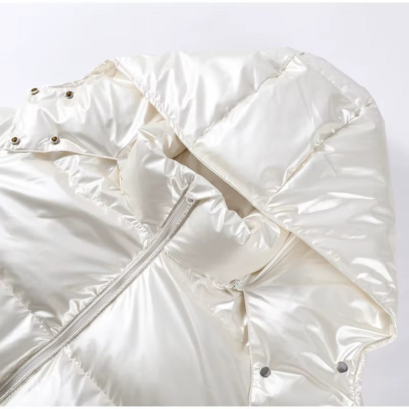 Glossy Oversized Hooded Puffer Jacket for Women