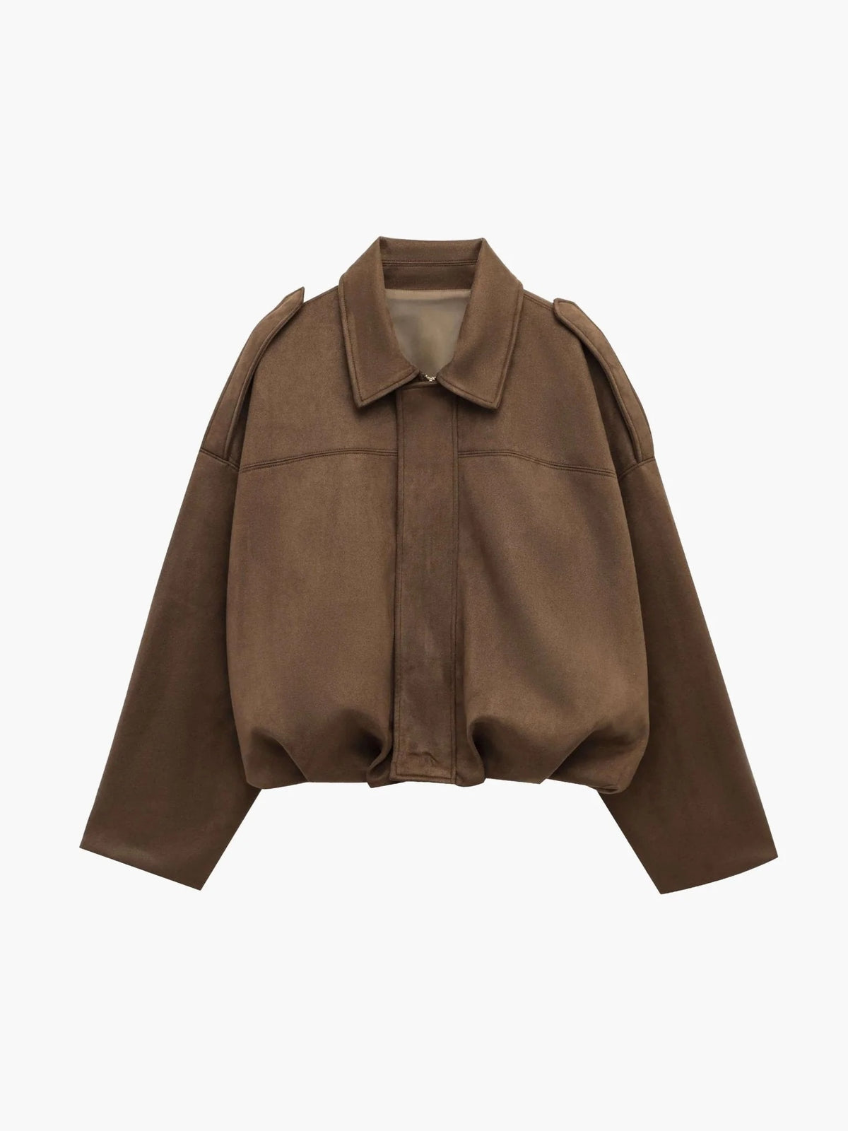 Faux Suede Collared Bomber Jacket for Women