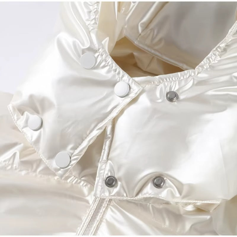 Glossy Oversized Hooded Puffer Jacket for Women