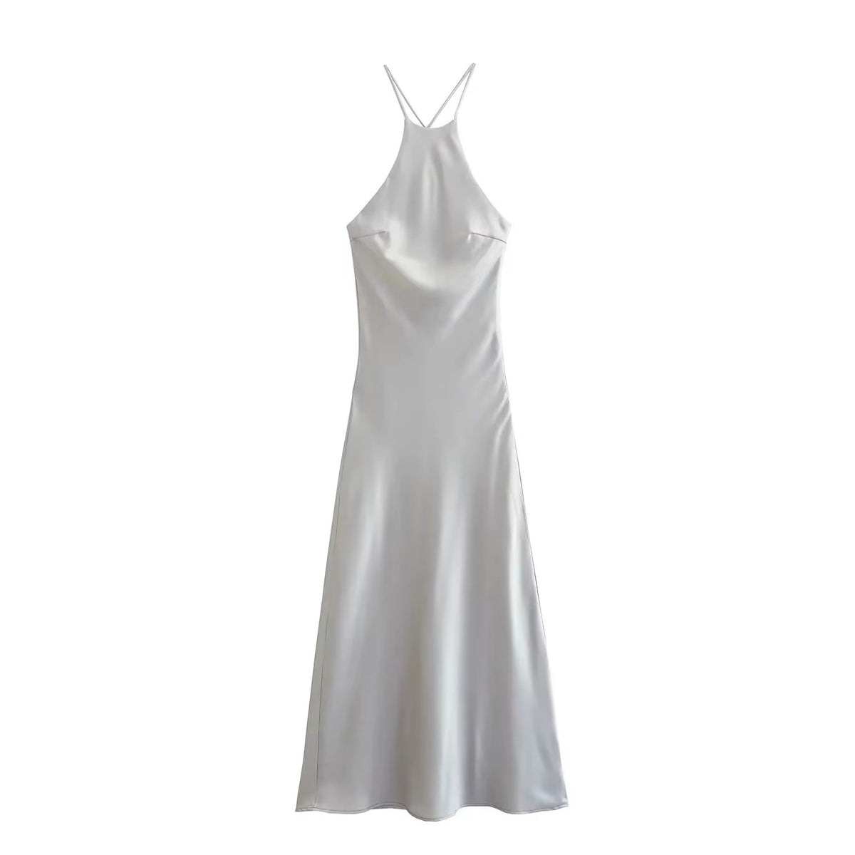 Satin Halter Neck Midi Dress for Women