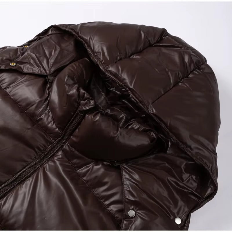 Glossy Oversized Hooded Puffer Jacket for Women