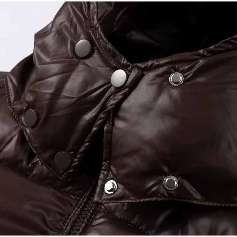 Glossy Oversized Hooded Puffer Jacket for Women