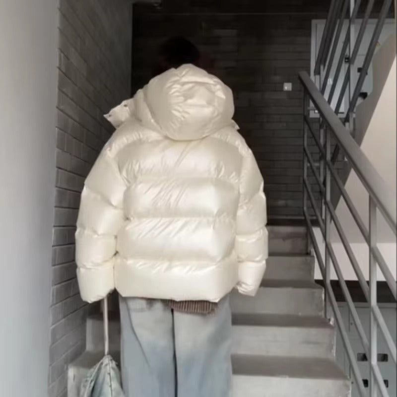 Glossy Oversized Hooded Puffer Jacket for Women