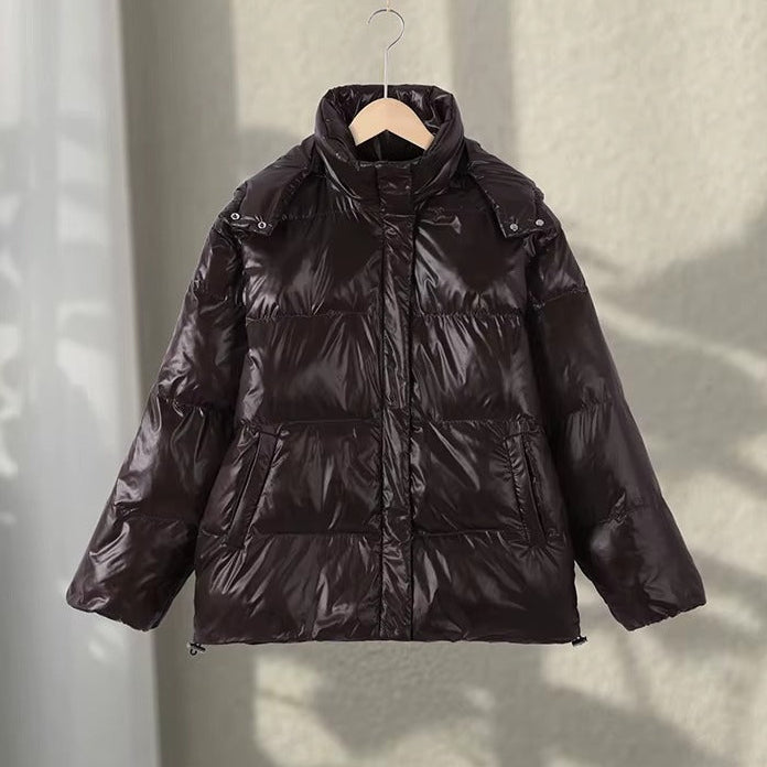 Glossy Oversized Hooded Puffer Jacket for Women