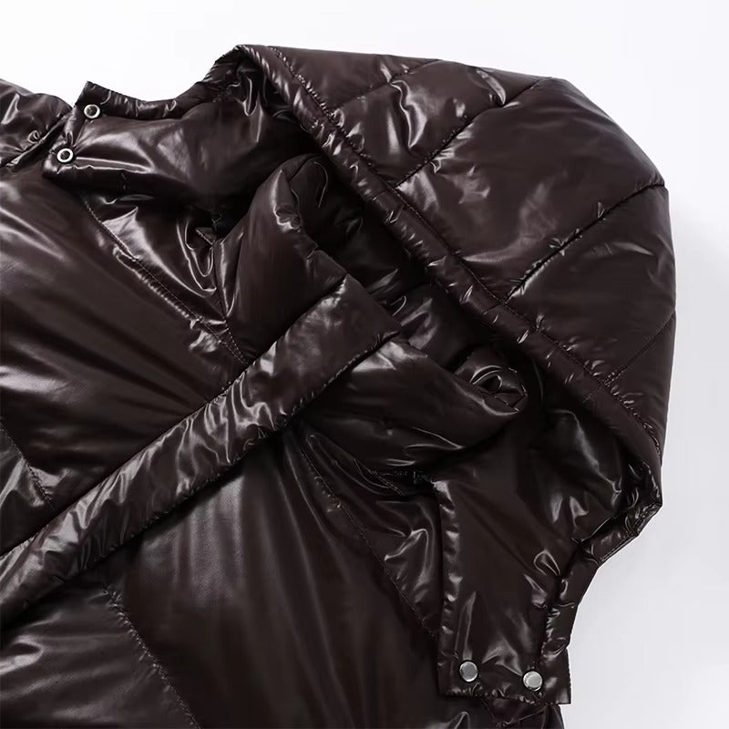 Glossy Oversized Hooded Puffer Jacket for Women