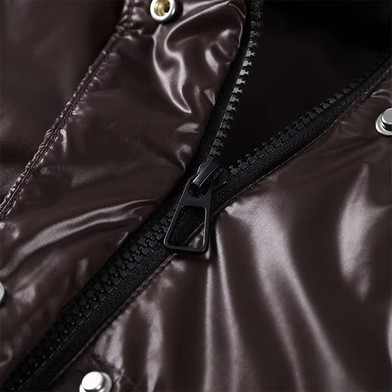 Glossy Oversized Hooded Puffer Jacket for Women