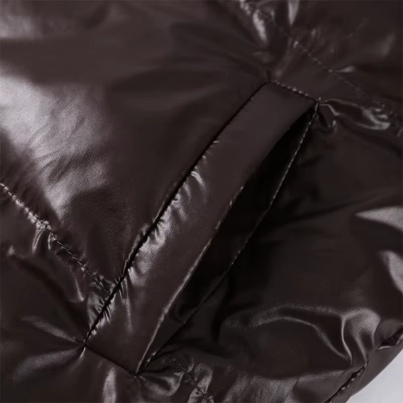 Glossy Oversized Hooded Puffer Jacket for Women
