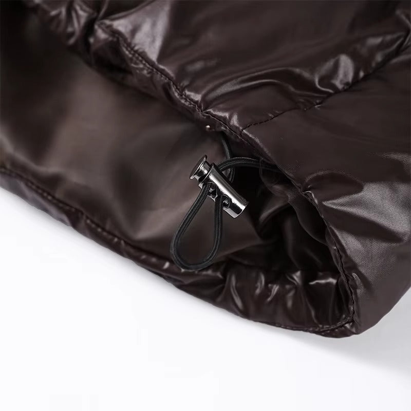 Glossy Oversized Hooded Puffer Jacket for Women