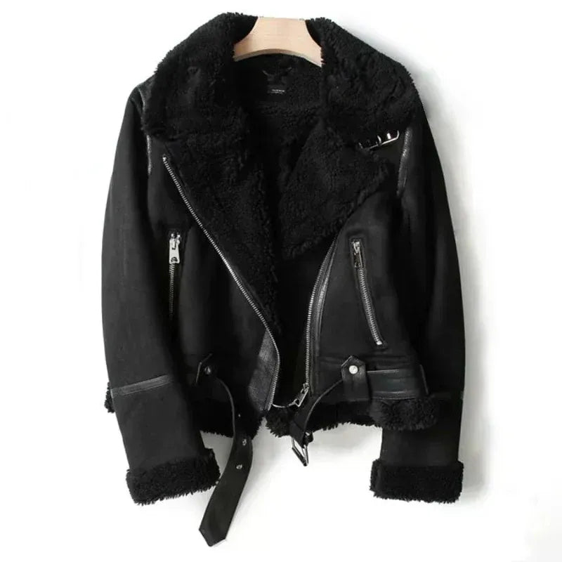 Suede Sherpa Lined Aviator Jacket for Women