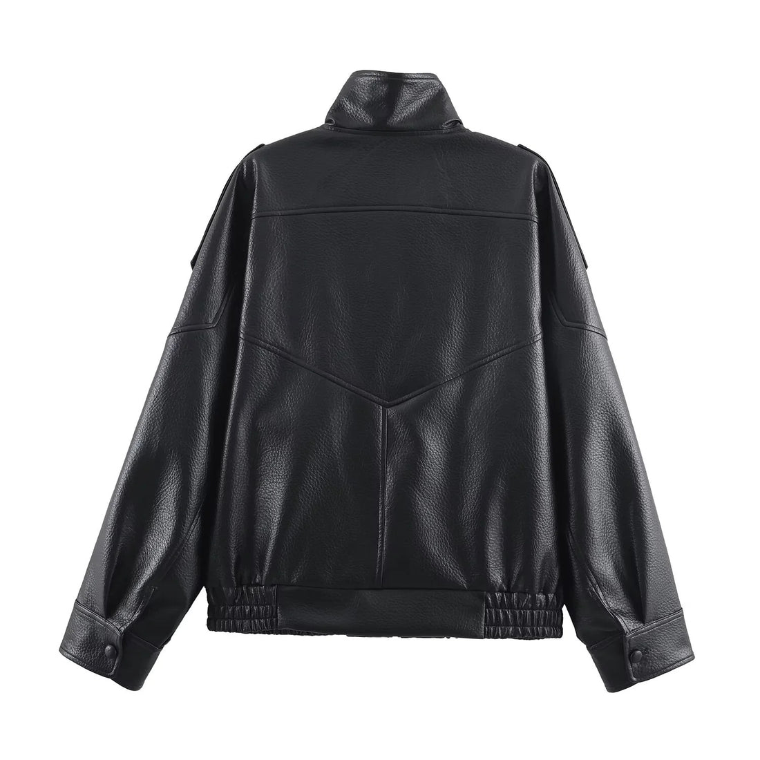Faux Leather Jacket with High Neck for Women