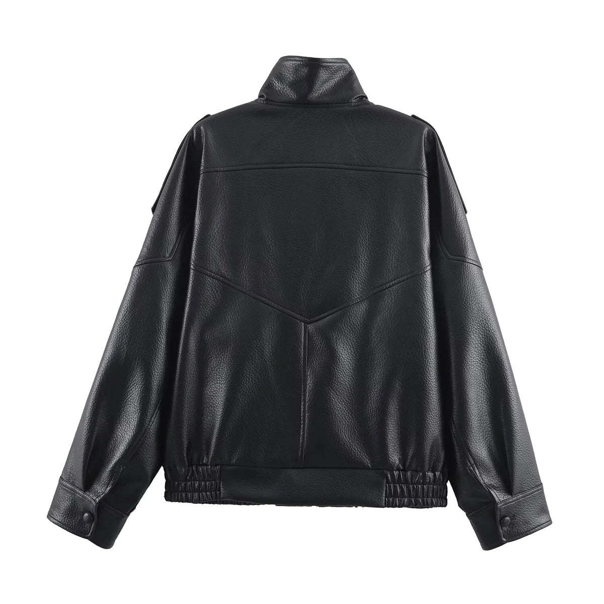 Faux Leather Jacket with High Neck for Women