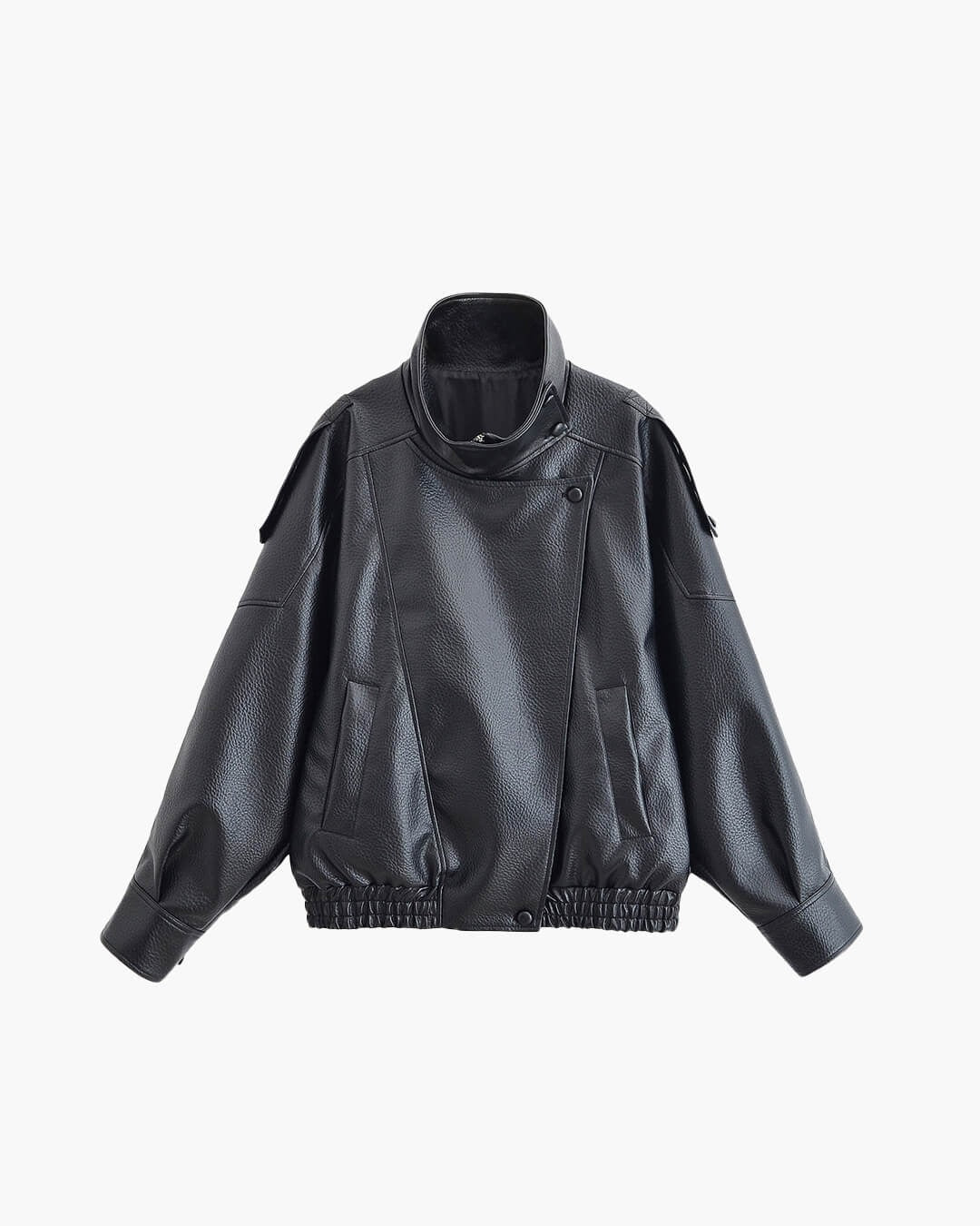 Faux Leather Jacket with High Neck for Women