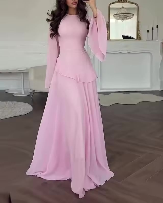 Wedding Guest Tiered Maxi Dress with Bell Sleeves for Women