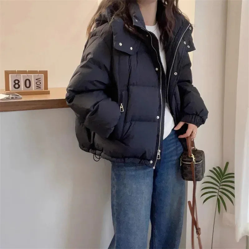 Hooded Puffer Jacket with High Neck for Women