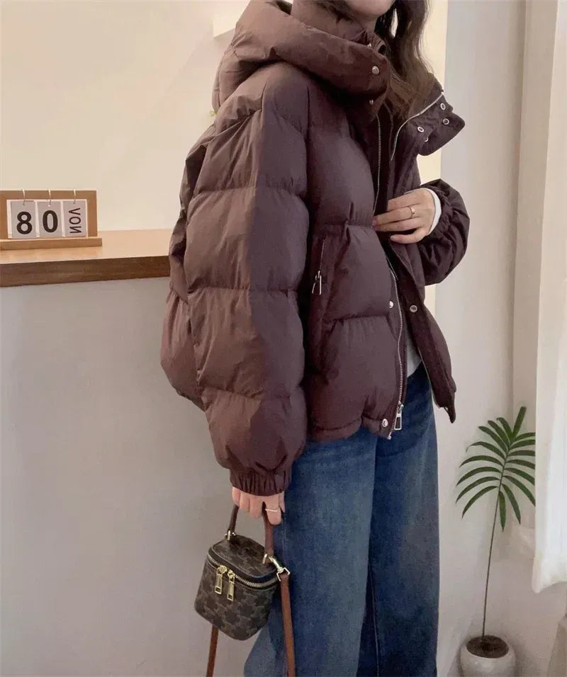 Hooded Puffer Jacket with High Neck for Women