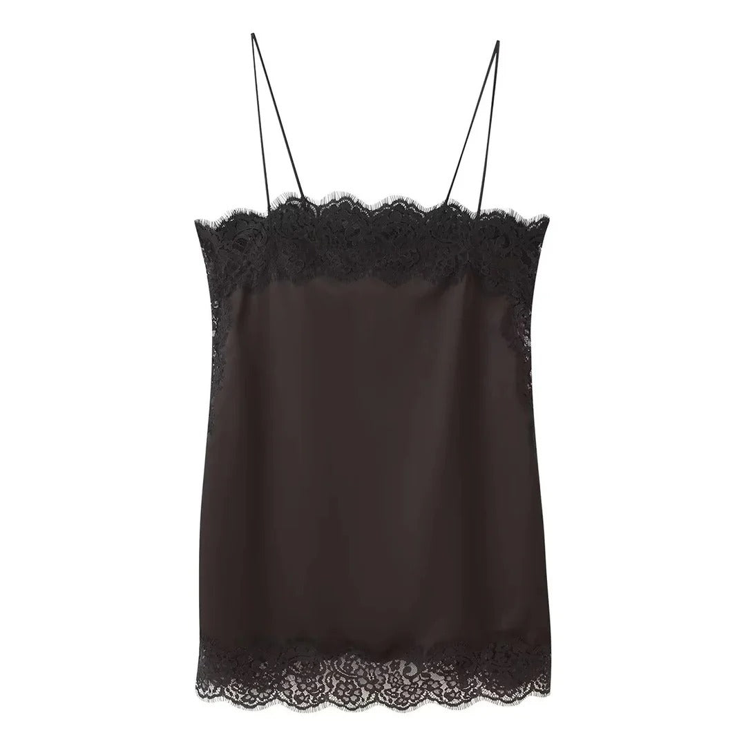 Satin Set with Lace Top and Midi Skirt for Women