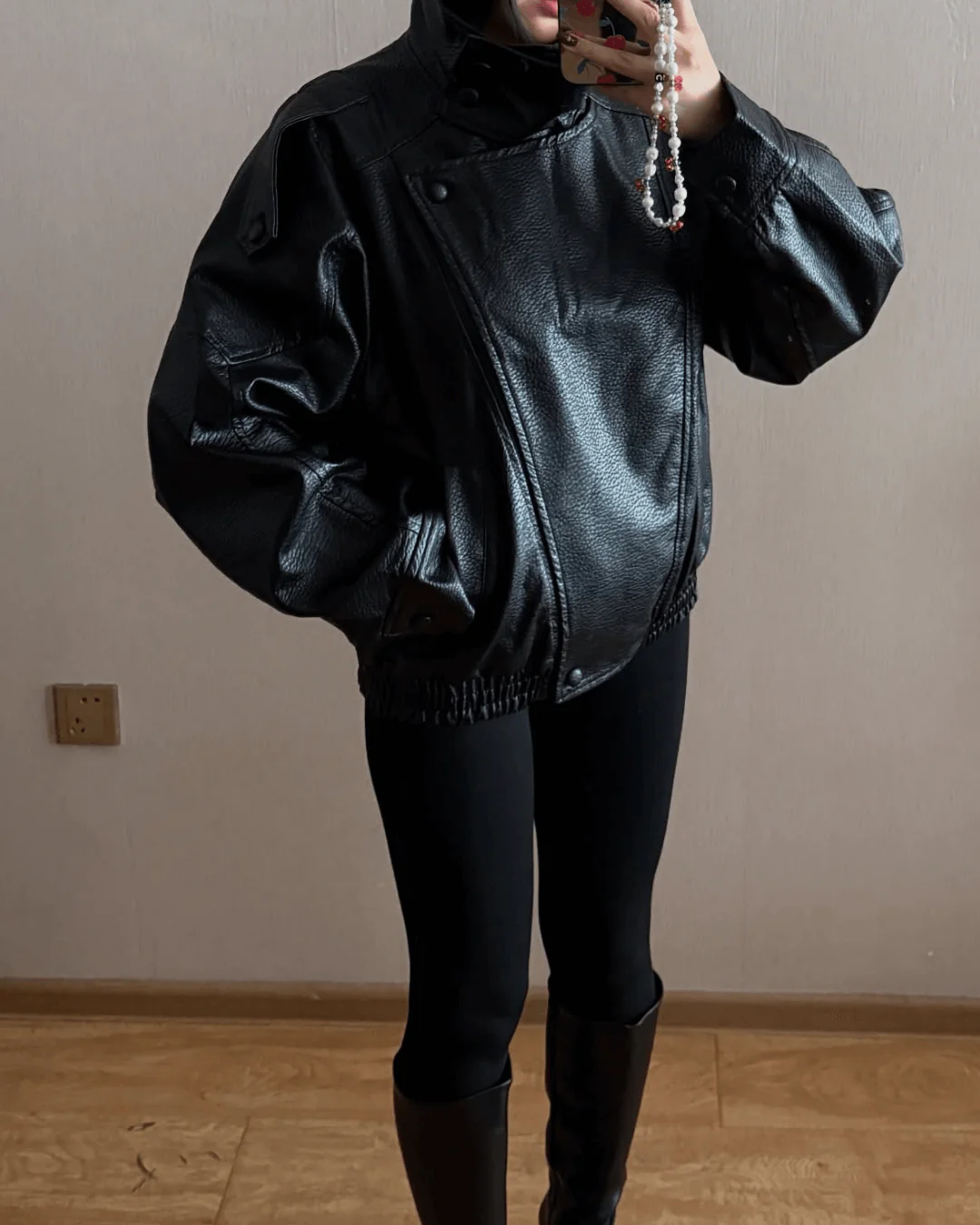 Faux Leather Jacket with High Neck for Women