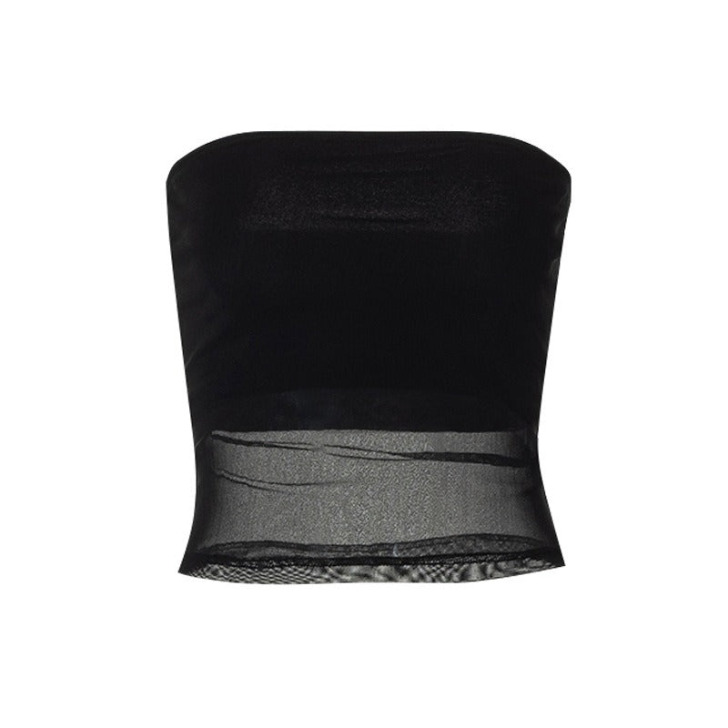 Mesh Panel Strapless Tube Top for Women