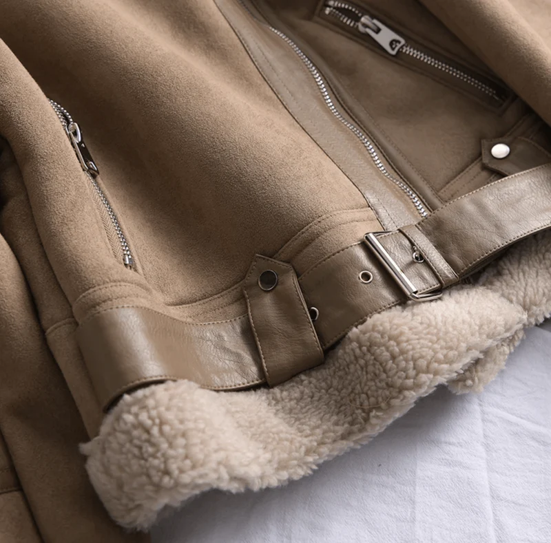 Suede Sherpa Lined Aviator Jacket for Women