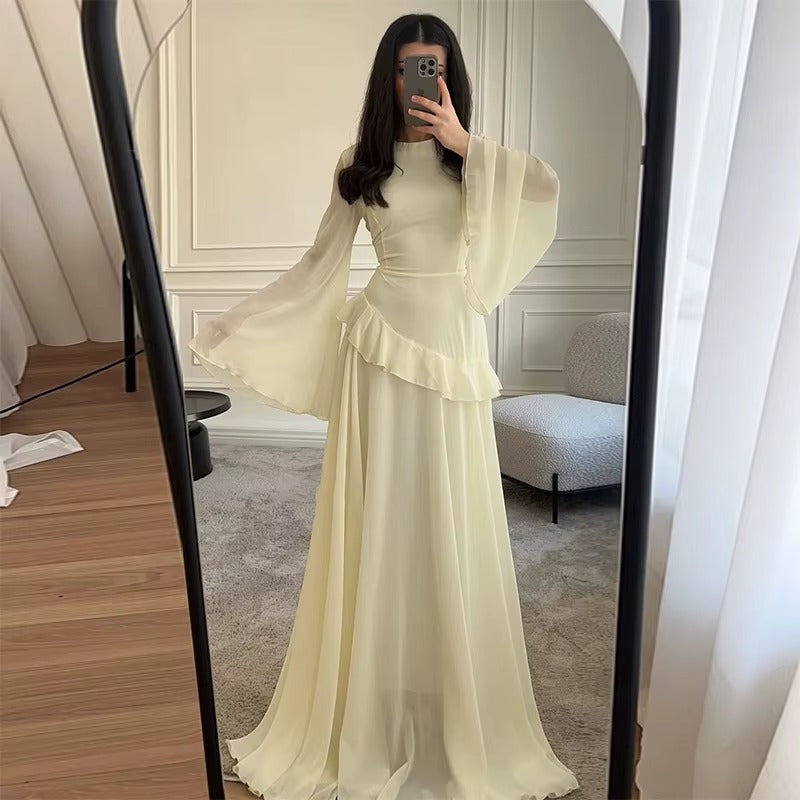 Wedding Guest Tiered Maxi Dress with Bell Sleeves for Women