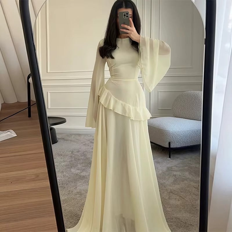 Wedding Guest Tiered Maxi Dress with Bell Sleeves for Women