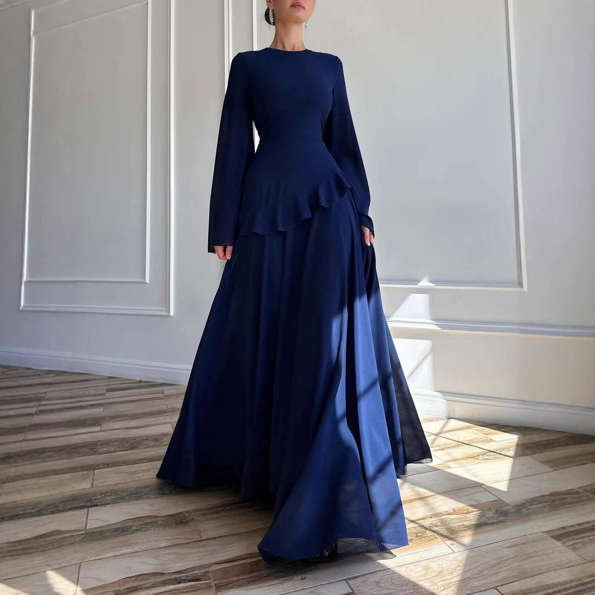 Wedding Guest Tiered Maxi Dress with Bell Sleeves for Women