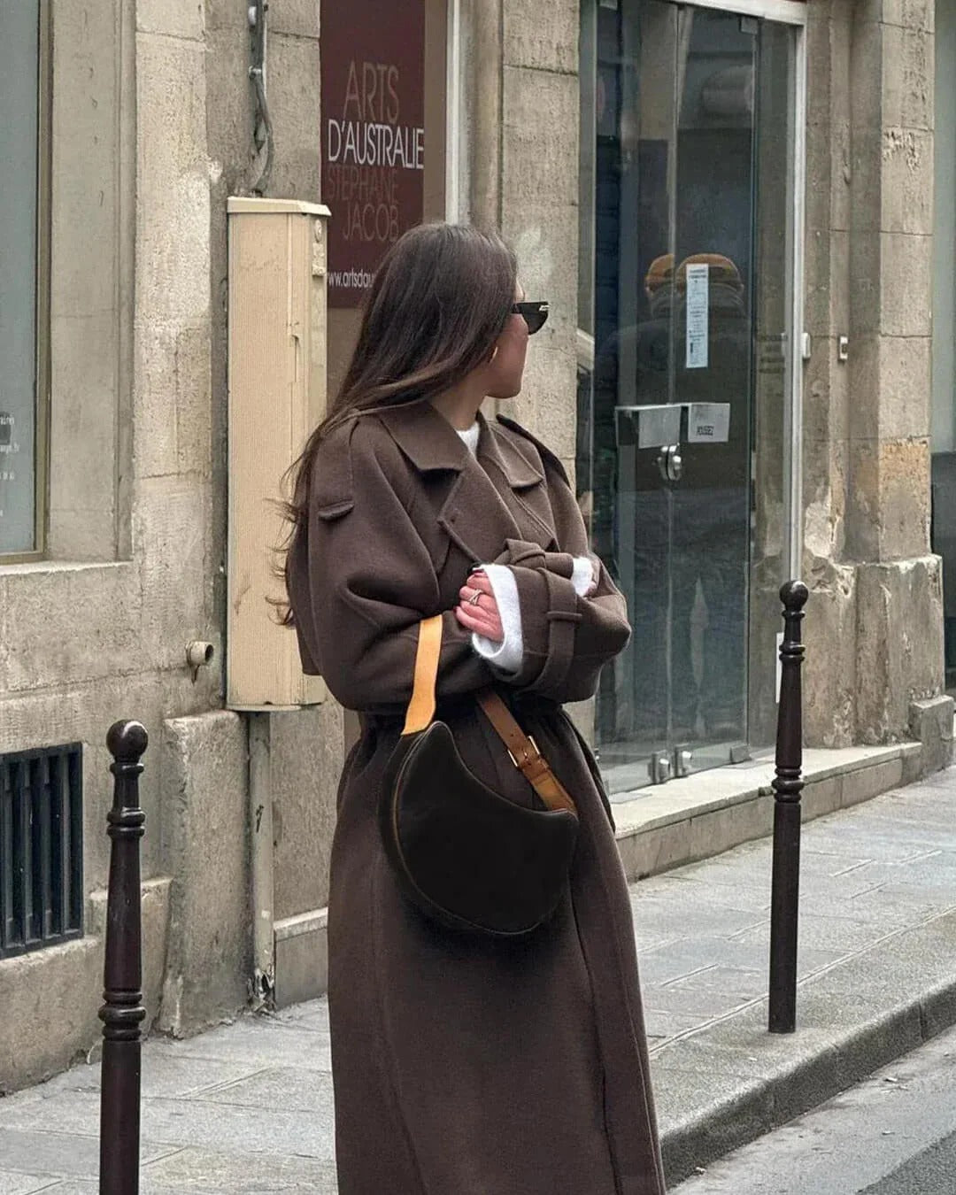 Wool Blend Double Breasted Long Overcoat for Women