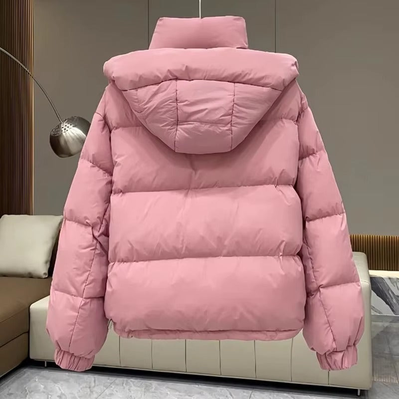 Hooded Puffer Jacket with High Neck for Women