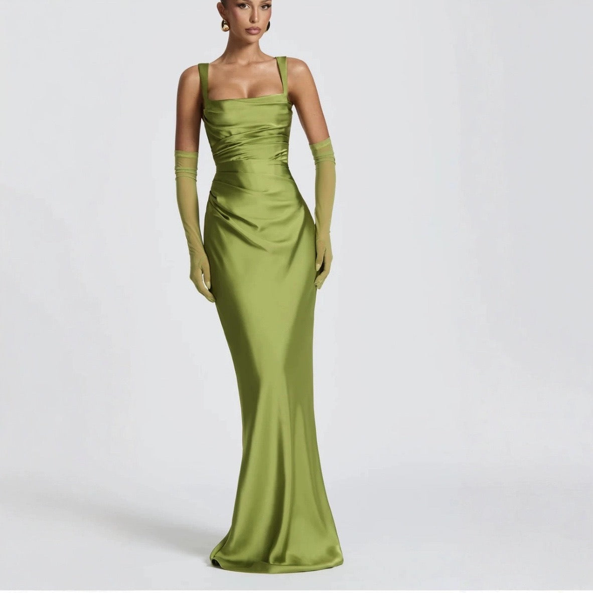 Square Neck Maxi Evening Dress for Women