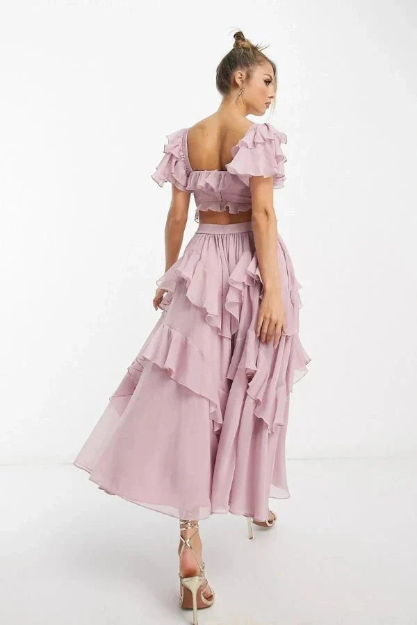Sweetheart Neckline Ruffle Wedding Guest Midi Dress for Women