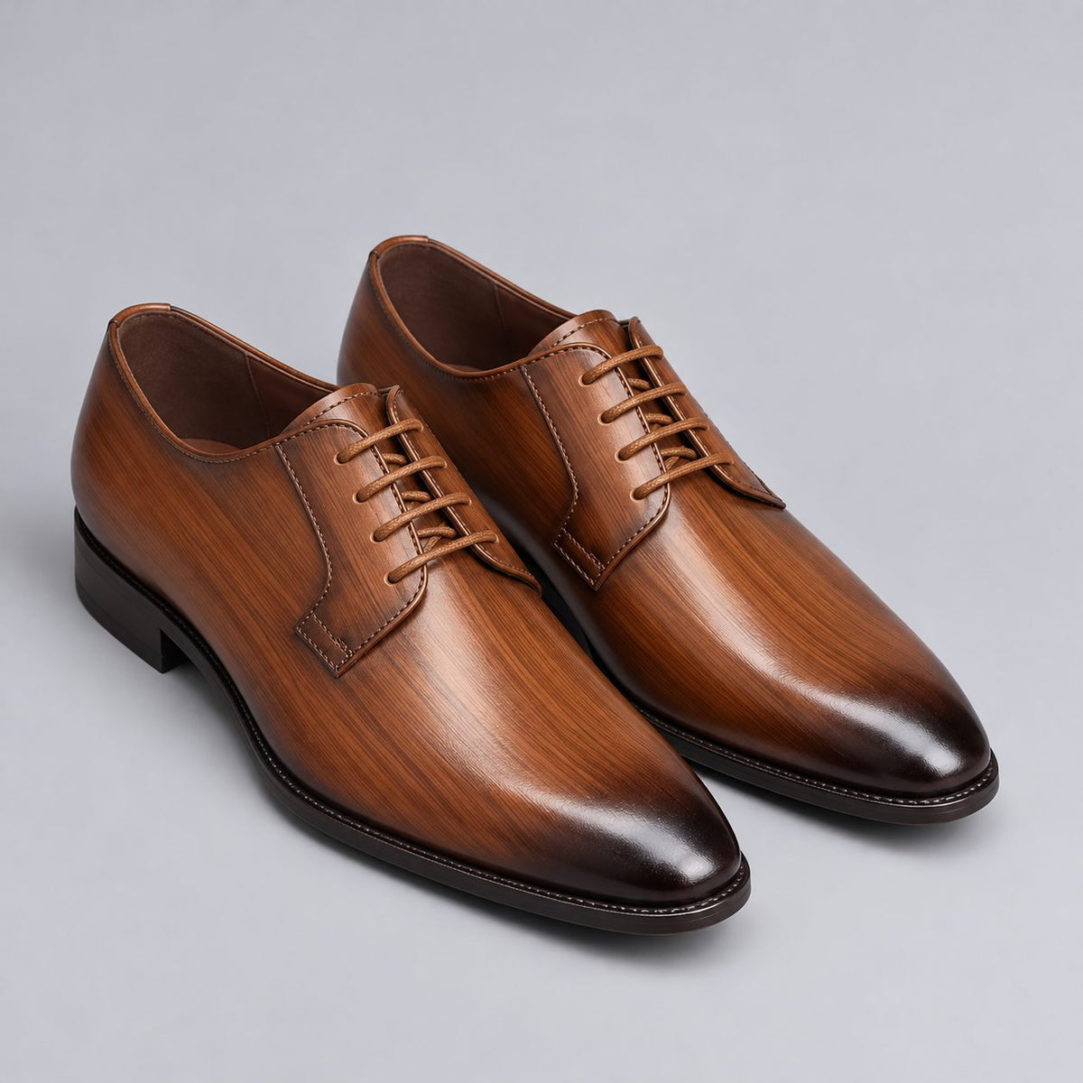 Lace-Up Leather-Look Derby Shoes for Men - Brown