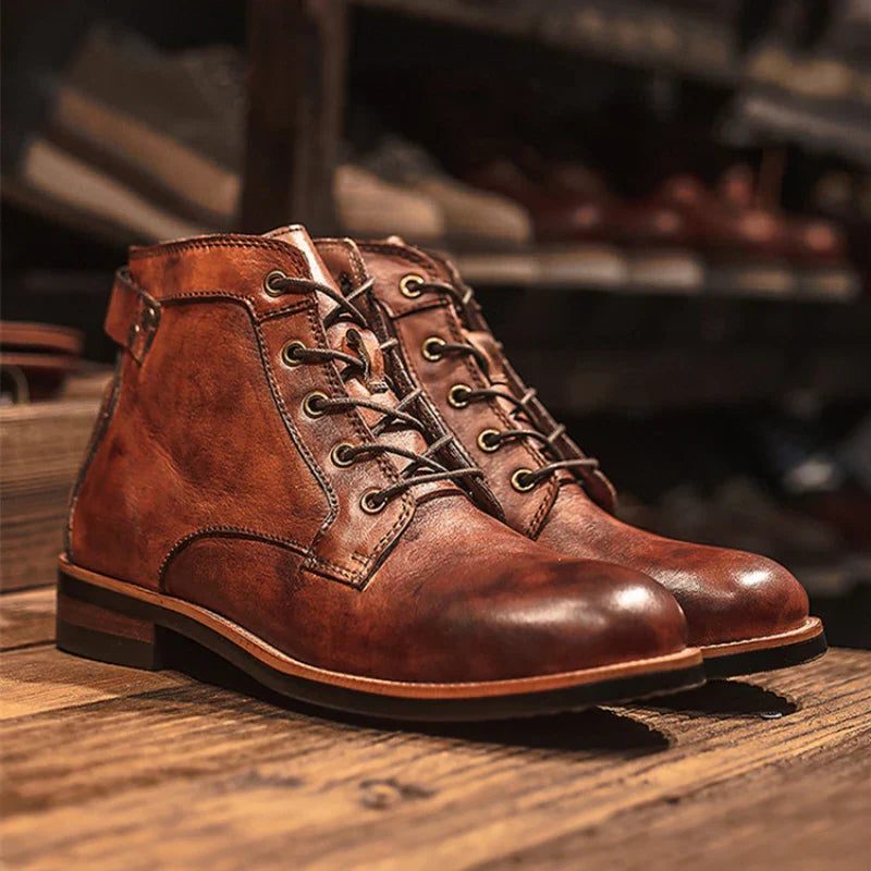 Lace-Up Leather Winter Ankle Boots for Men - Brown