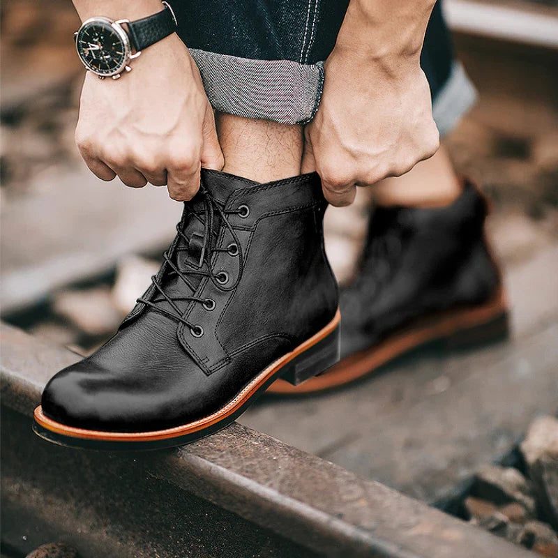 Lace-Up Leather Winter Ankle Boots for Men