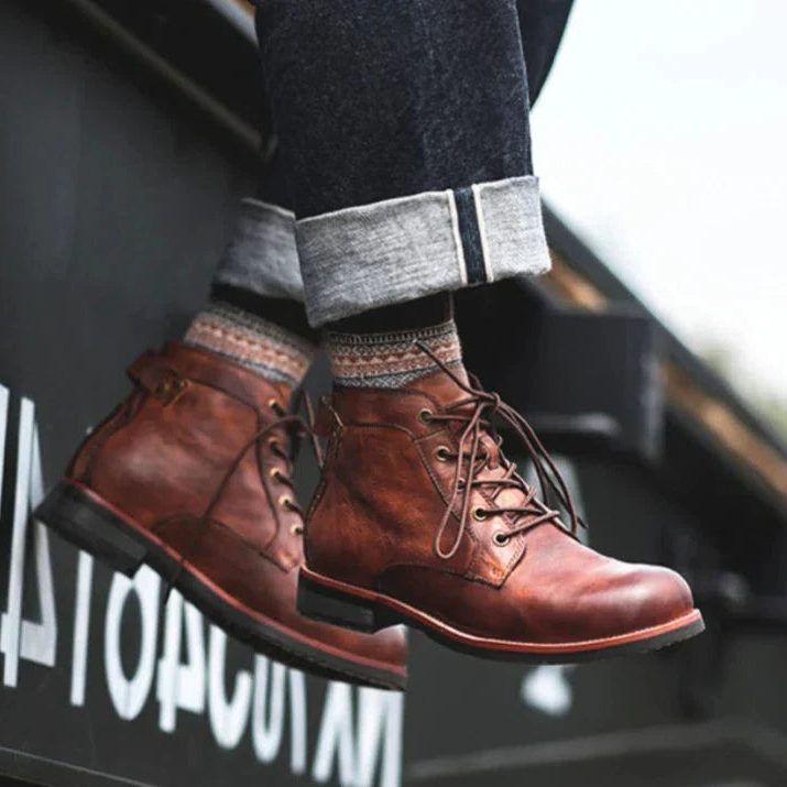 Lace-Up Leather Winter Ankle Boots for Men - View 4