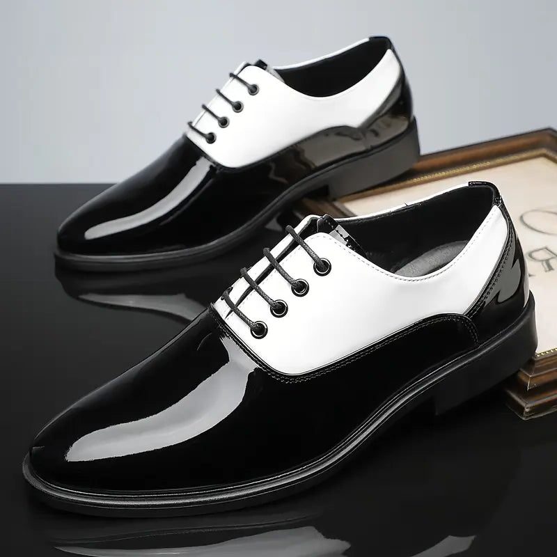 Lace-Up Patent Dress Shoes for Men - Black and White