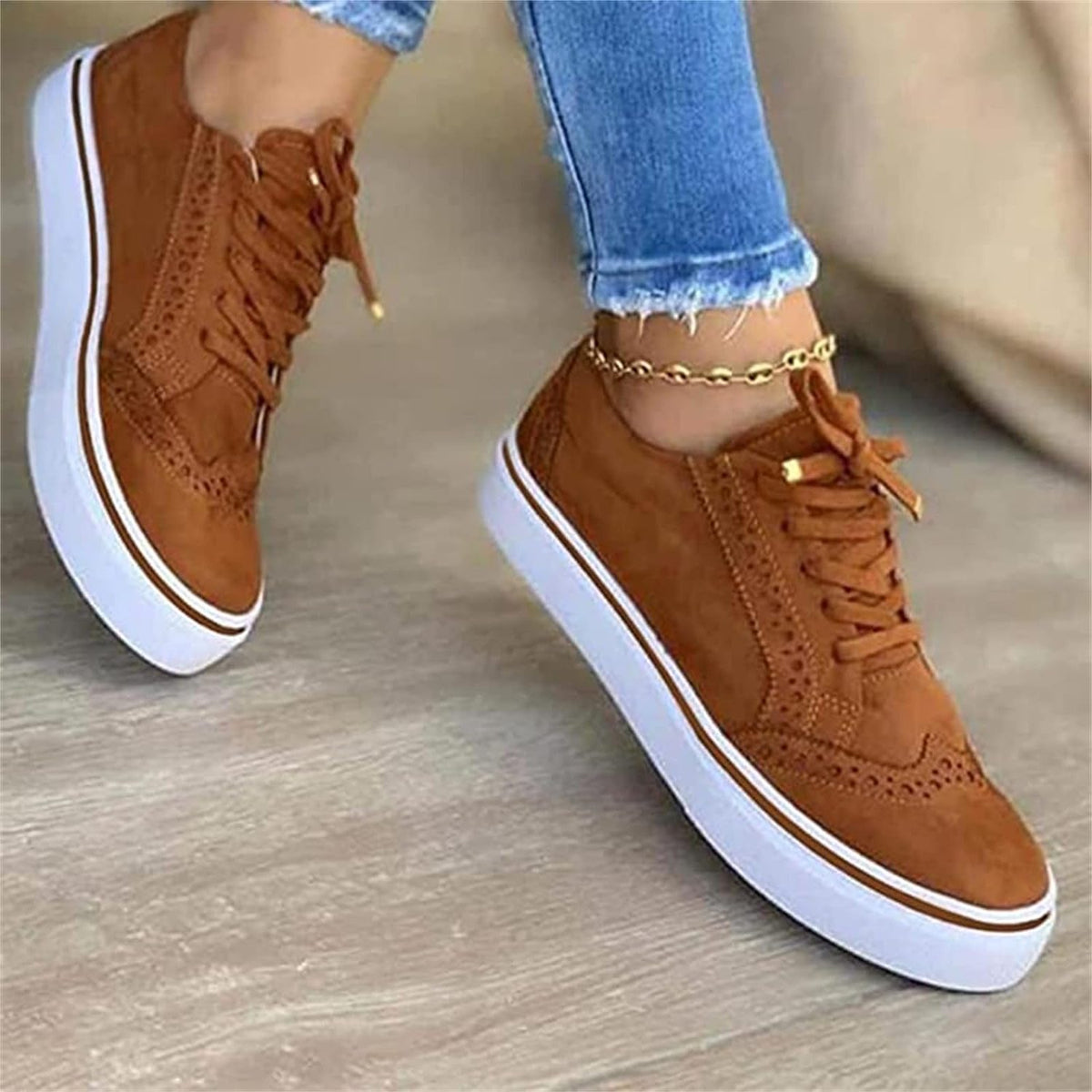 Lace-Up Platform Trainers with Wingtip Detail for Women - View 6