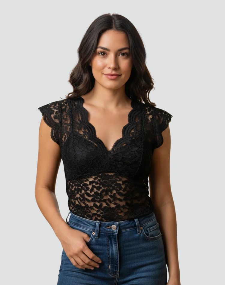 Lace V-Neck Fitted Top for Women