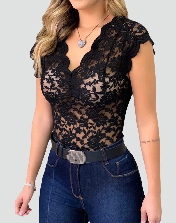 Lace V-Neck Fitted Top for Women