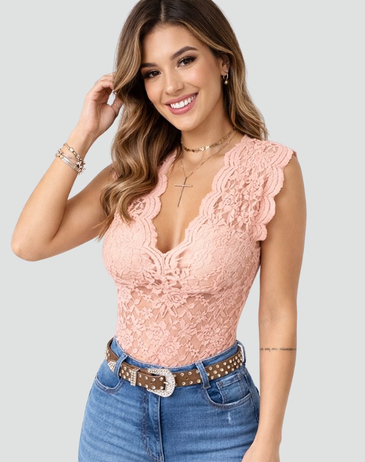 Lace V-Neck Fitted Top for Women - View 7