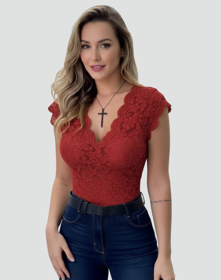 Lace V-Neck Fitted Top for Women 