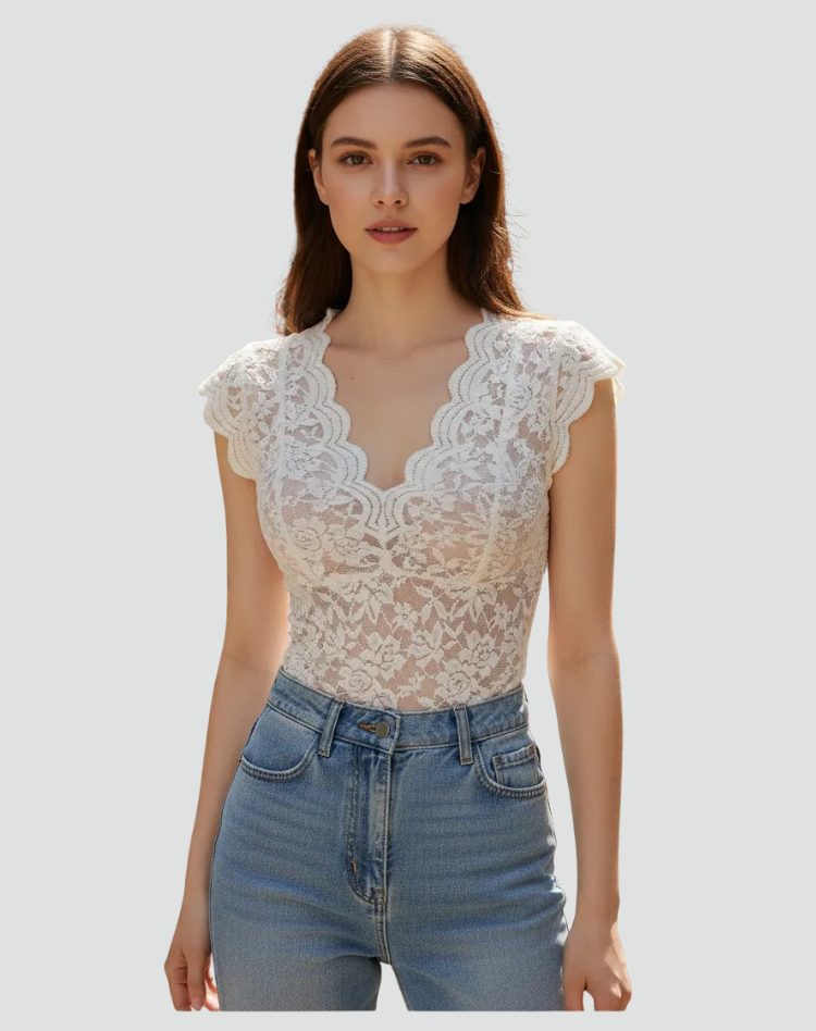 Lace V-Neck Fitted Top for Women 