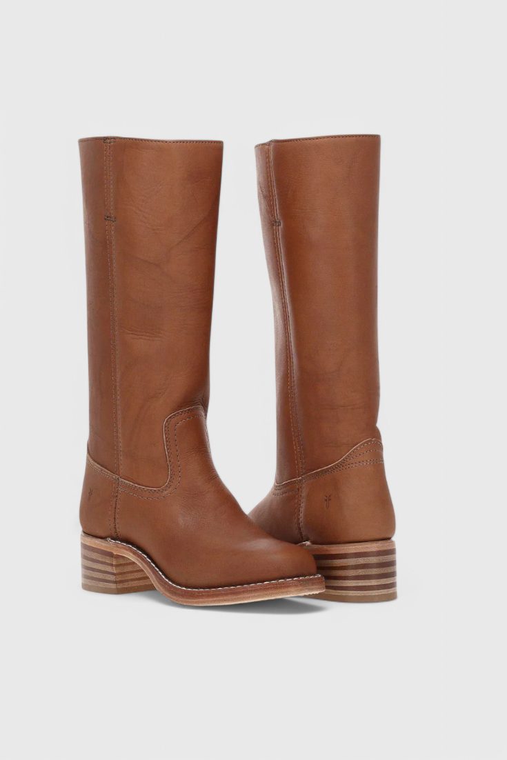 Leather Block Heel Mid-Calf Boots for Women - Dark Brown