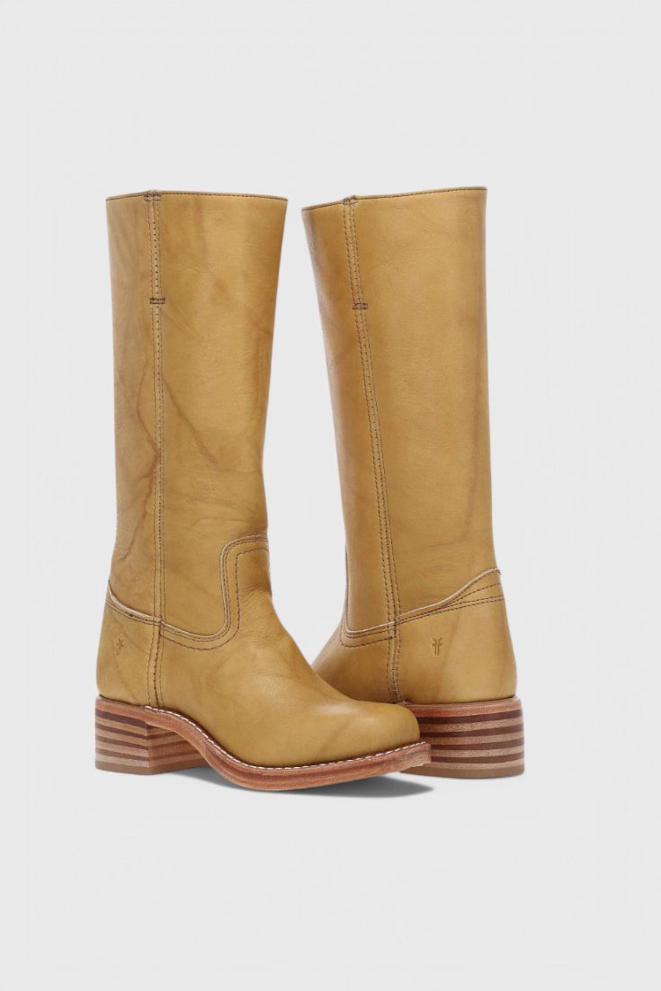 Leather Block Heel Mid-Calf Boots for Women - Yellow